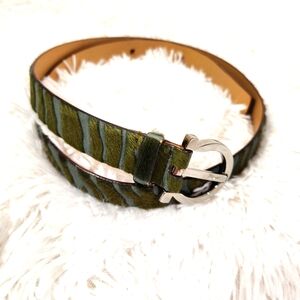 Ferragamo green zebra stripe pony hair belt sz 85